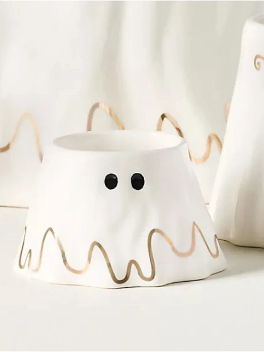 Anthropologie Mud Fairy Stoneware 24k Gold Accent Ghost Nut Bowl Multipurpose
